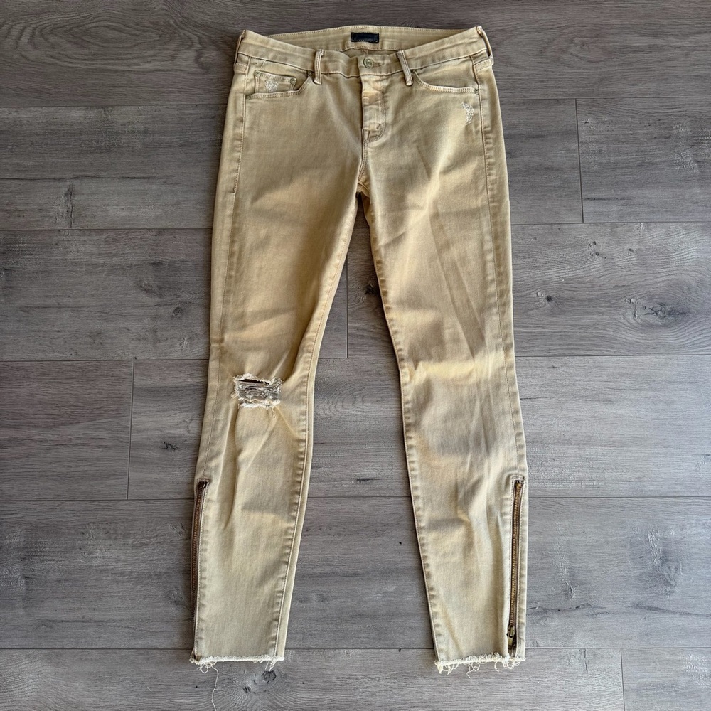 Mother Looker Zip Fray - size 28 - distressed jeans - color: tan